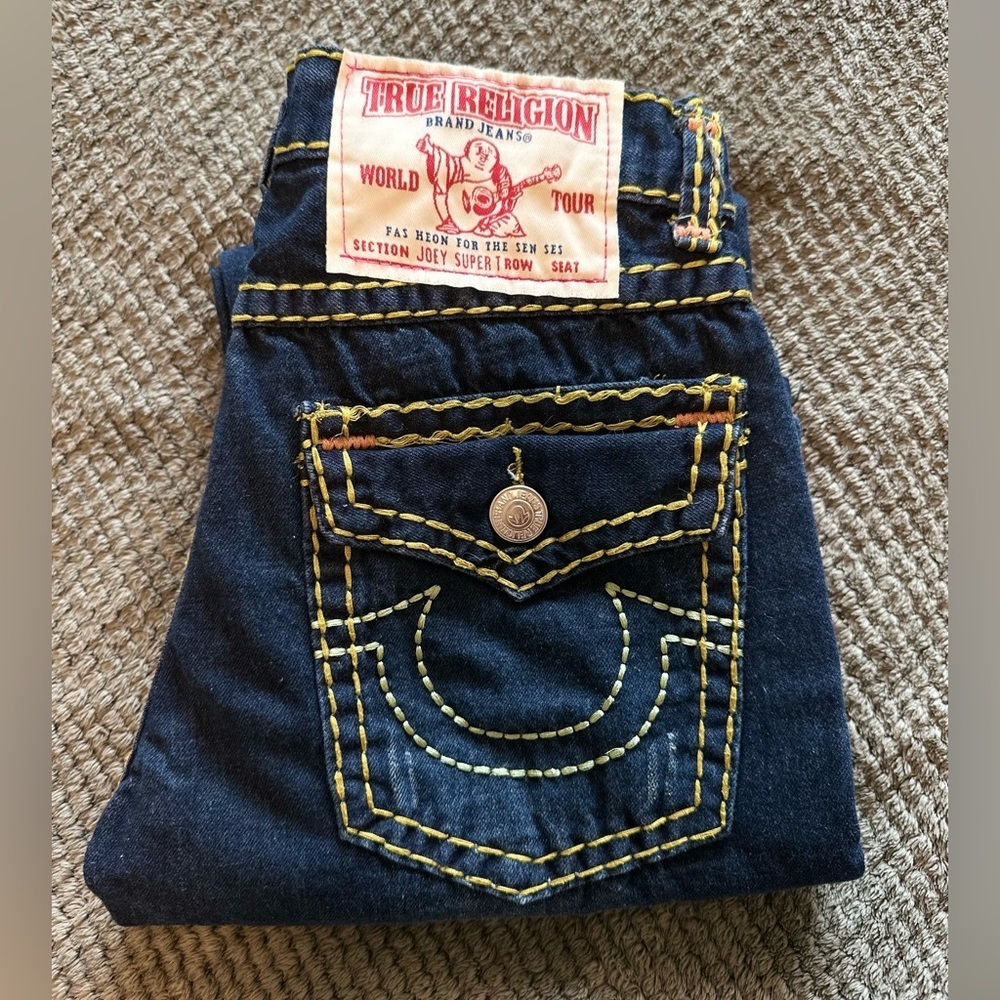 ✅Sold✅ True Religion Jeans Joey Big T Vintage USA Dark Wash Contrast Stitch - Picture 6 of 9